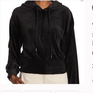 Laundry by Shelli Segal black velour like hoodie drawstrings,soft and cozy